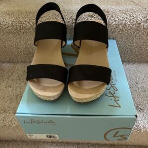 LifeStride Delta Wedge Sandals - Black
